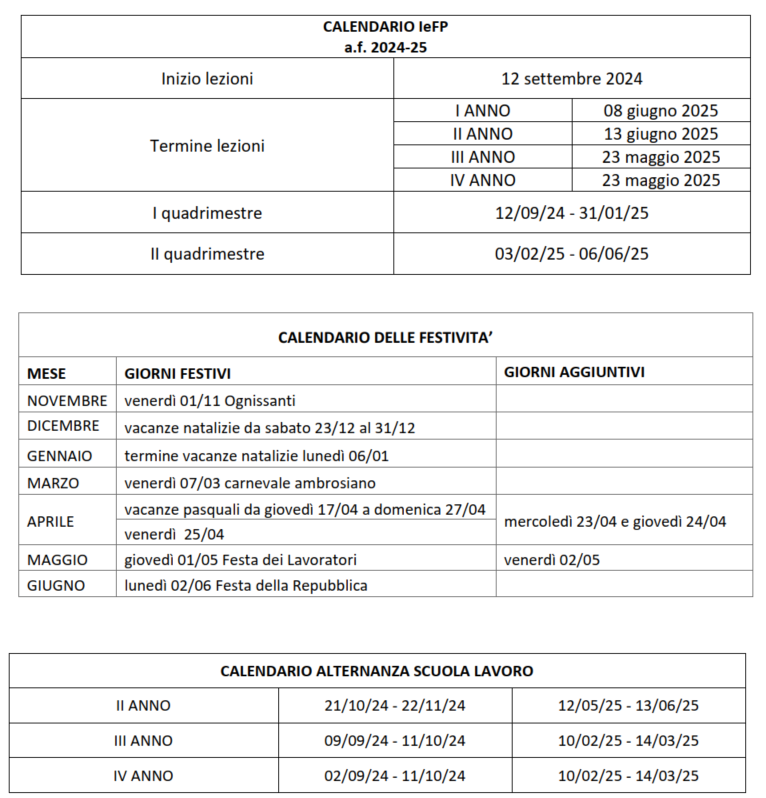 Calendario IeFP